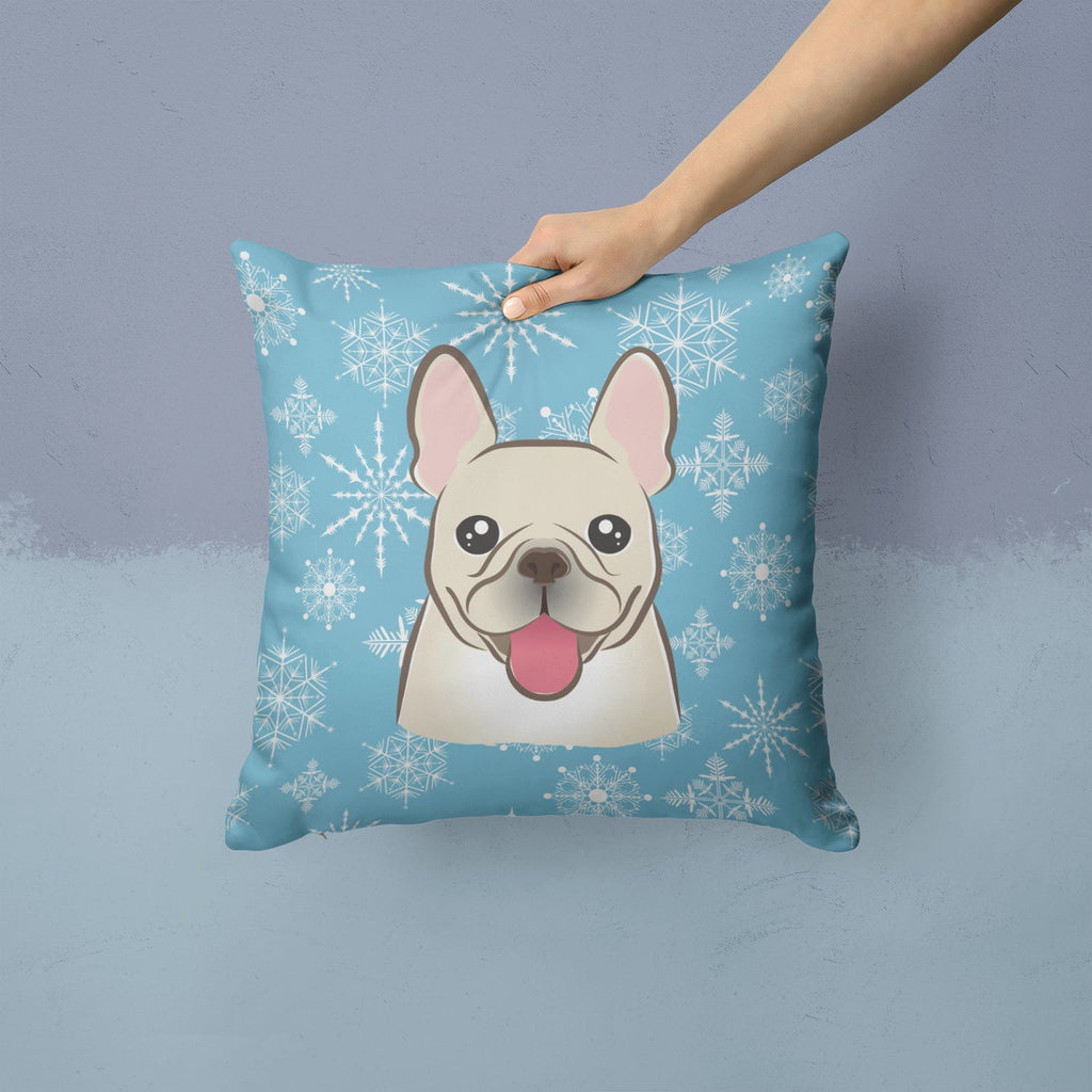 Snowflake French Bulldog Decorative Throw Pillow 14x14 Indoor Outdoor Accent Cushion, Fabric Cover with Insert for Sofa, Bed, Porch & Living Room