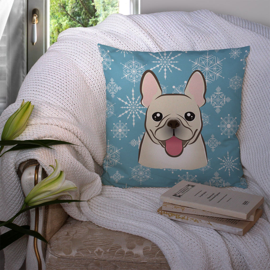 Snowflake French Bulldog Decorative Throw Pillow 14x14 Indoor Outdoor Accent Cushion, Fabric Cover with Insert for Sofa, Bed, Porch & Living Room
