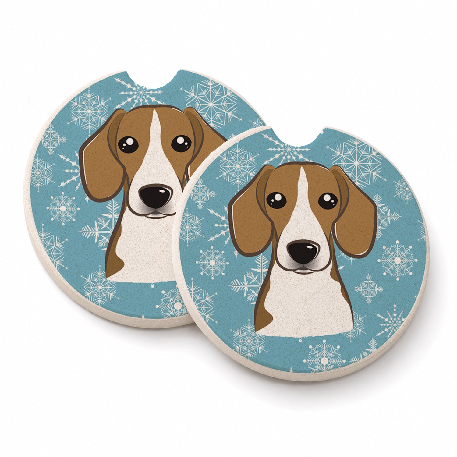 Snowflake Beagle Set of 2 Cup Holder Car Coasters Absorbent Round Sandstone Coasters Gifts for Men or Women, 2.5, Multicolor
