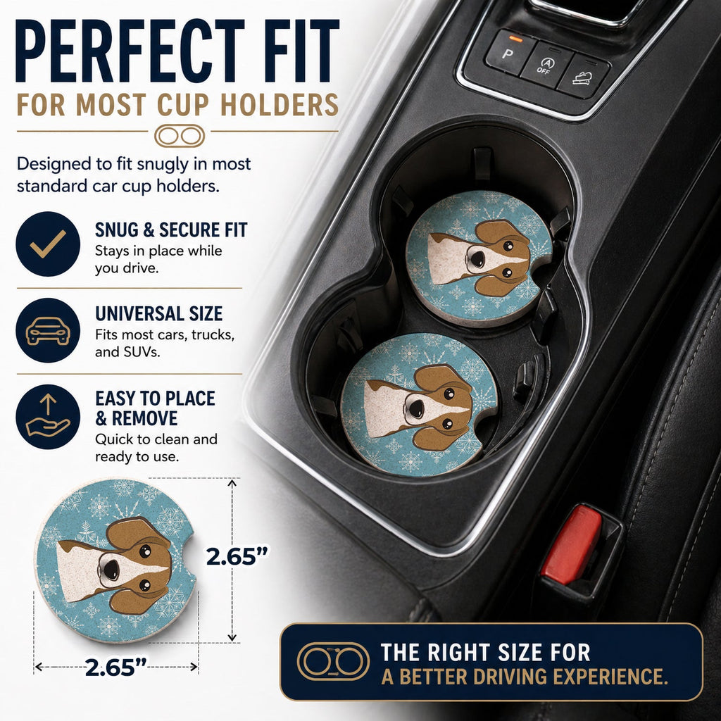 Snowflake Beagle Set of 2 Cup Holder Car Coasters Absorbent Round Sandstone Coasters Gifts for Men or Women, 2.5, Multicolor