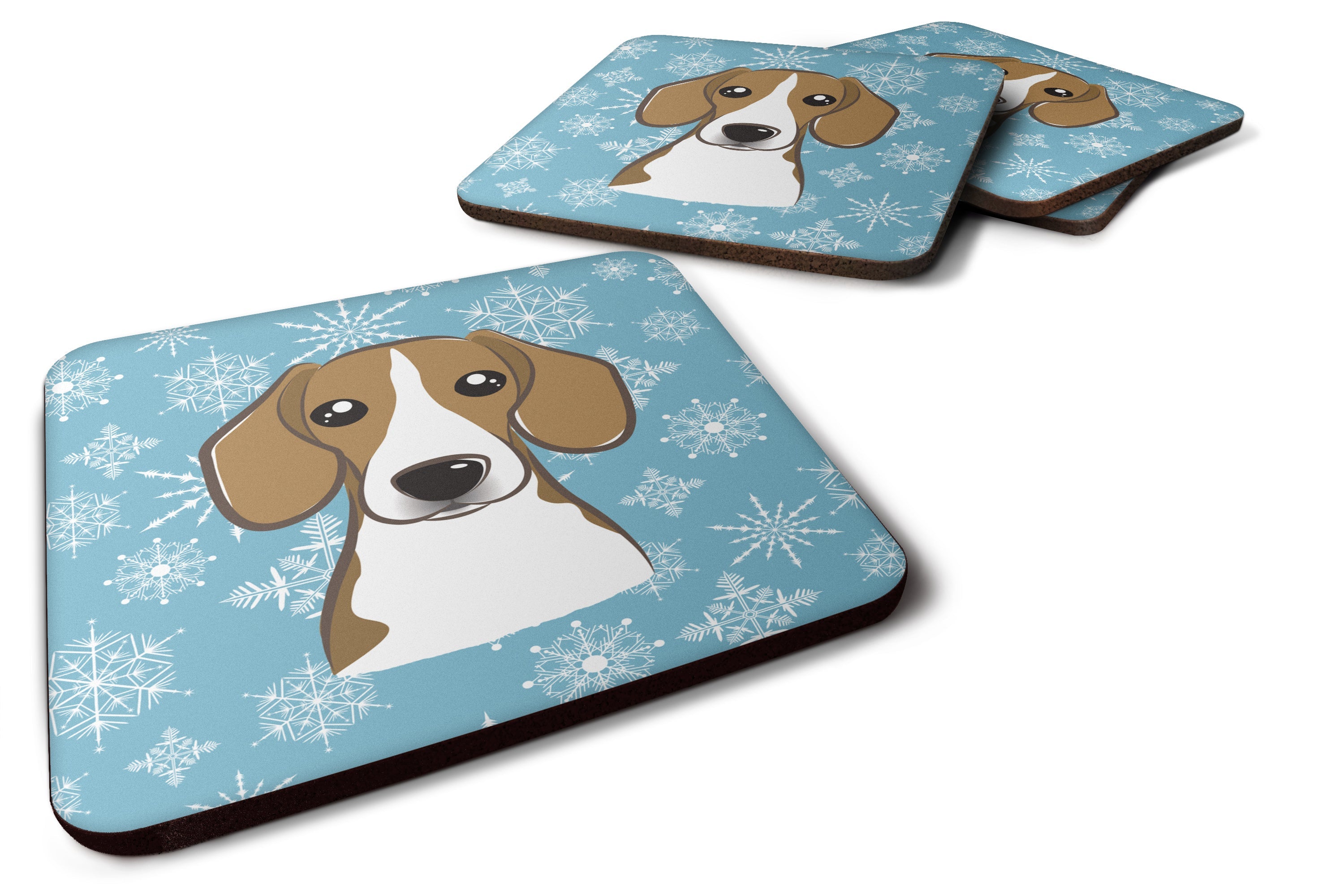 Snowflake Beagle Foam Coasters Set of 4 Cup Coasters for Indoor Outdoor, Tabletop Protection, Anti Slip, Mouse pad Material