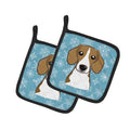 Snowflake Beagle Pot Holder Set of 2 Heat Resistant Quilted Hot Pads 7.5 x 7.5 Inch, Insulated Kitchen Trivets for Cooking & Baking