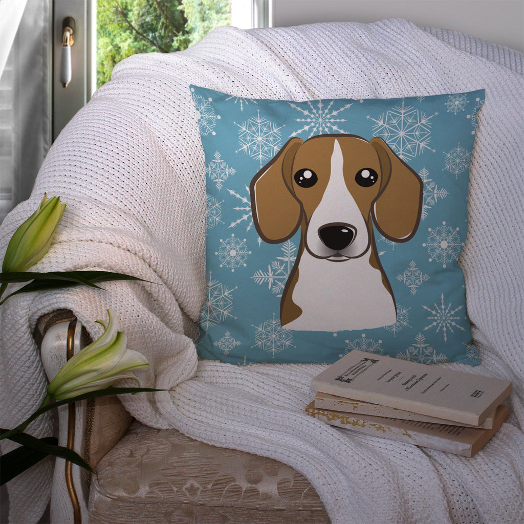 Snowflake Beagle Decorative Throw Pillow 14x14 Indoor Outdoor Accent Cushion, Fabric Cover with Insert for Sofa, Bed, Porch & Living Room