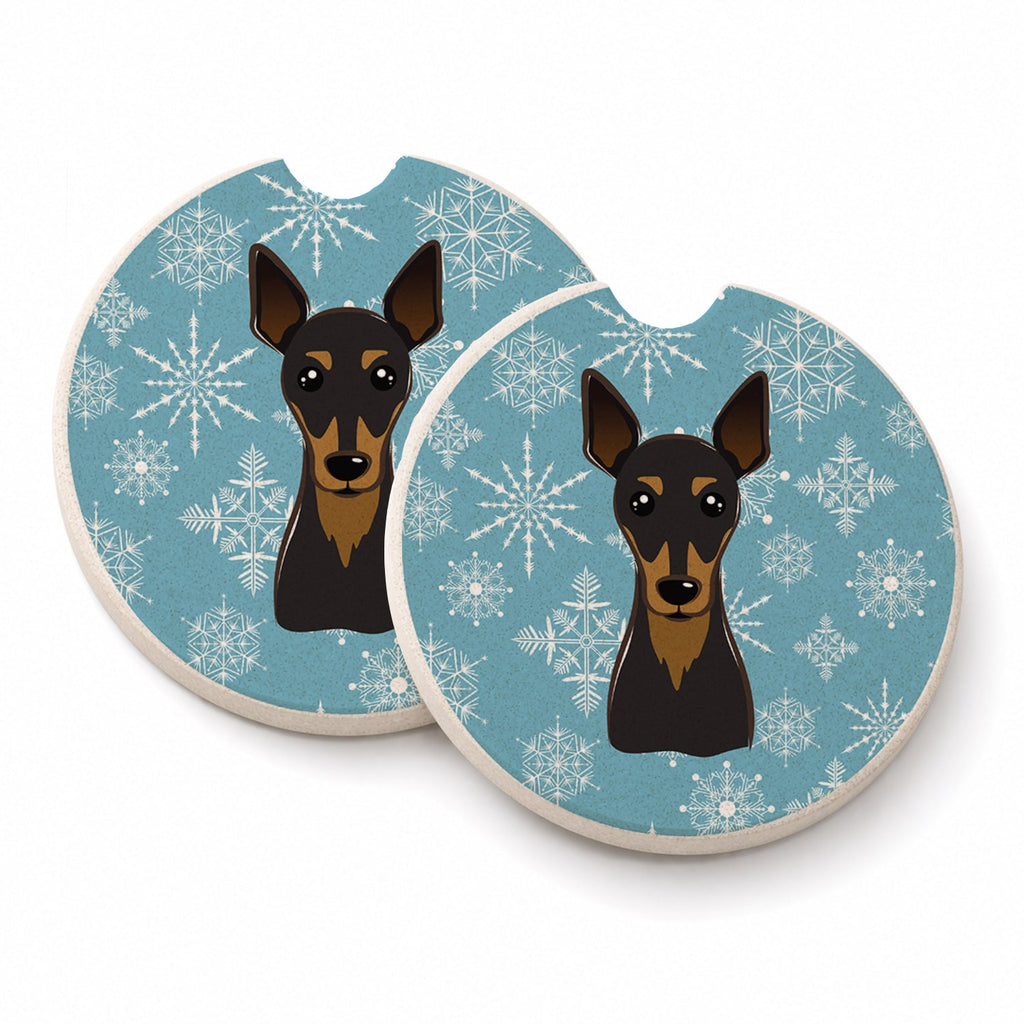 Snowflake Min Pin Set of 2 Cup Holder Car Coasters Absorbent Round Sandstone Coasters Gifts for Men or Women, 2.5, Multicolor