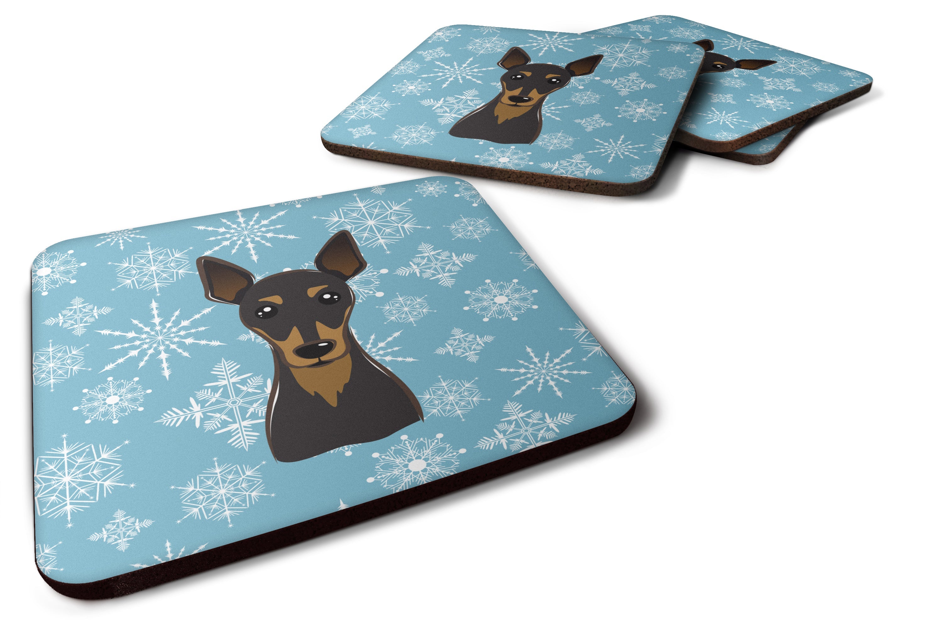 Snowflake Min Pin Foam Coasters Set of 4 Cup Coasters for Indoor Outdoor, Tabletop Protection, Anti Slip, Mouse pad Material