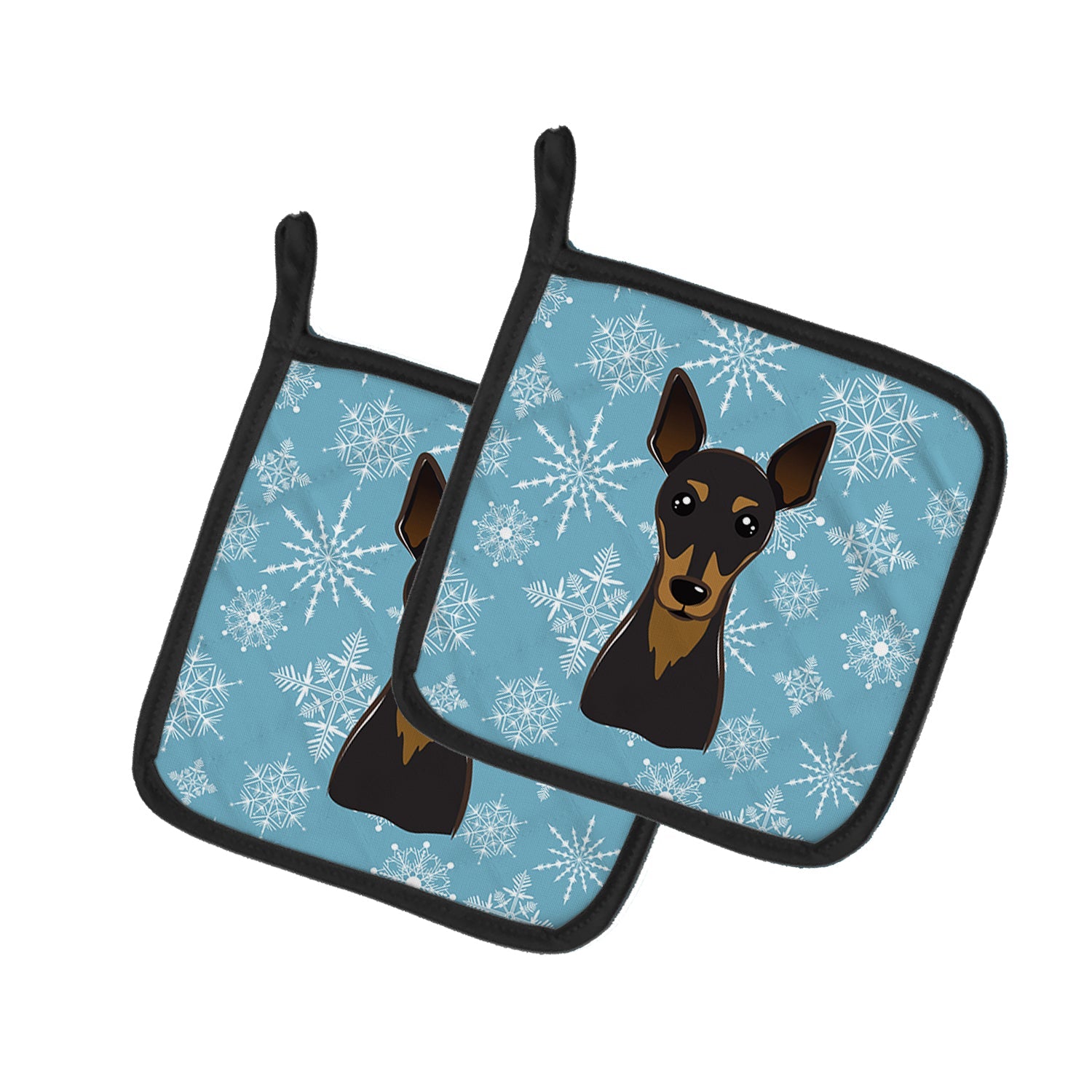 Snowflake Min Pin Pot Holder Set of 2 Heat Resistant Quilted Hot Pads 7.5 x 7.5 Inch, Insulated Kitchen Trivets for Cooking & Baking