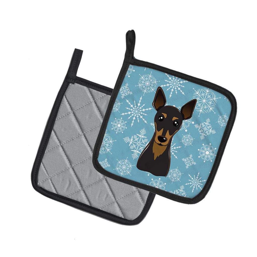 Snowflake Min Pin Pot Holder Set of 2 Heat Resistant Quilted Hot Pads 7.5 x 7.5 Inch, Insulated Kitchen Trivets for Cooking & Baking