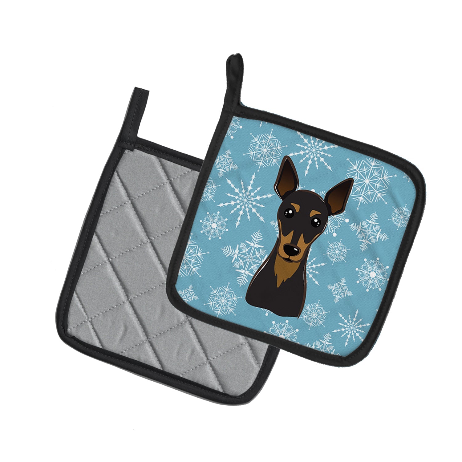 Snowflake Min Pin Pot Holder Set of 2 Heat Resistant Quilted Hot Pads 7.5 x 7.5 Inch, Insulated Kitchen Trivets for Cooking & Baking