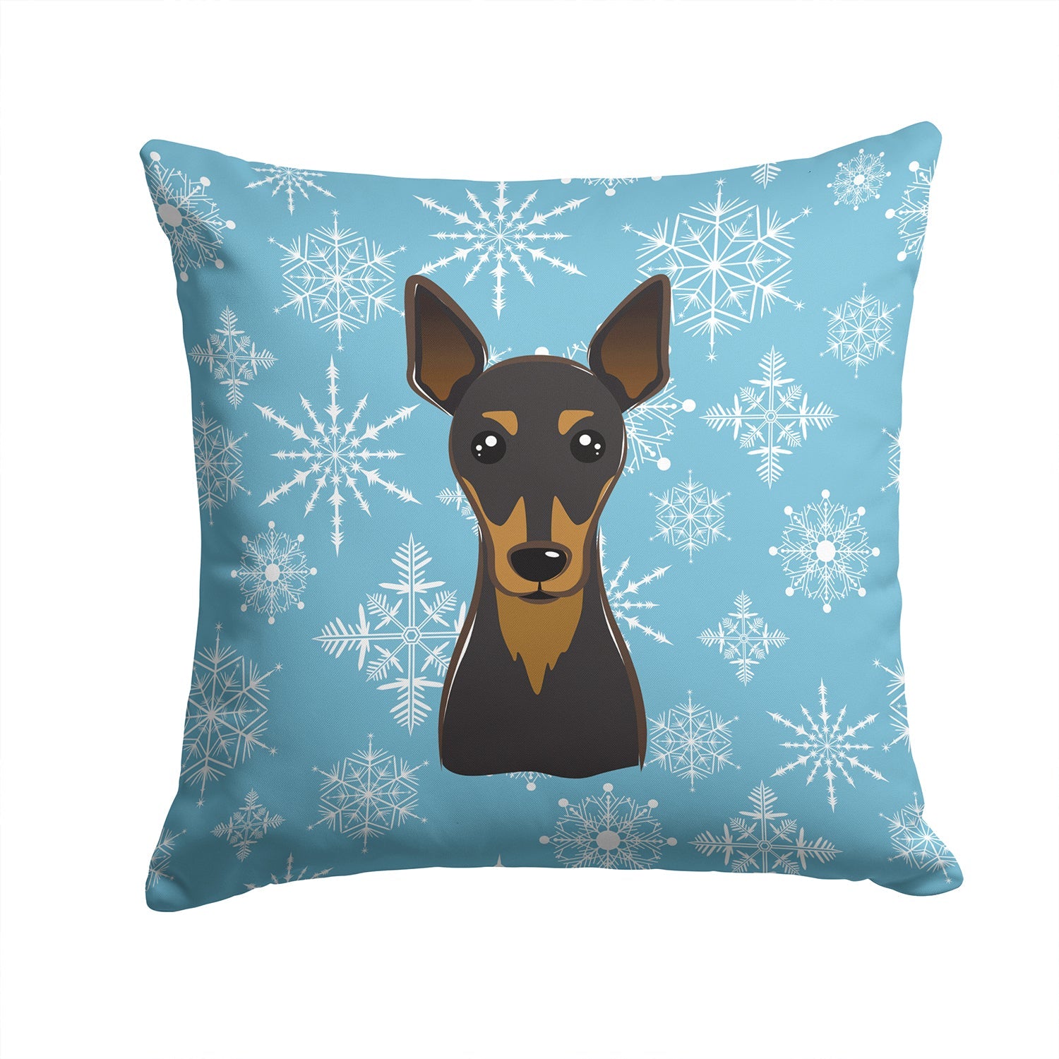 Snowflake Min Pin Decorative Throw Pillow 14x14 Indoor Outdoor Accent Cushion, Fabric Cover with Insert for Sofa, Bed, Porch & Living Room