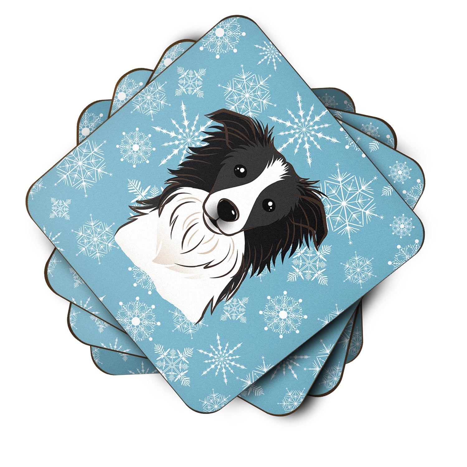 Snowflake Border Collie Foam Coasters Set of 4 Cup Coasters for Indoor Outdoor, Tabletop Protection, Anti Slip, Mouse pad Material
