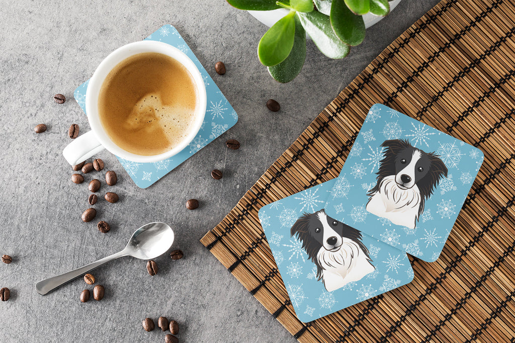 Snowflake Border Collie Foam Coasters Set of 4 Cup Coasters for Indoor Outdoor, Tabletop Protection, Anti Slip, Mouse pad Material