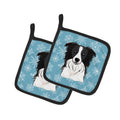Snowflake Border Collie Pot Holder Set of 2 Heat Resistant Quilted Hot Pads 7.5 x 7.5 Inch, Insulated Kitchen Trivets for Cooking & Baking