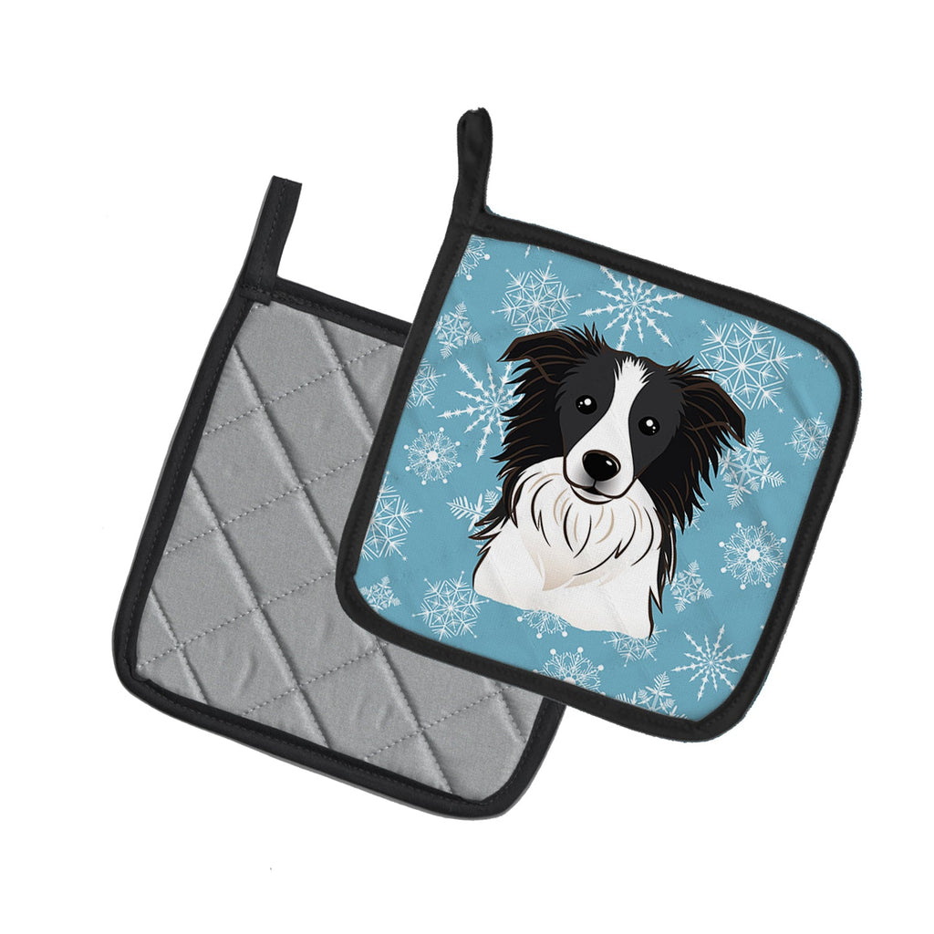 Snowflake Border Collie Pot Holder Set of 2 Heat Resistant Quilted Hot Pads 7.5 x 7.5 Inch, Insulated Kitchen Trivets for Cooking & Baking