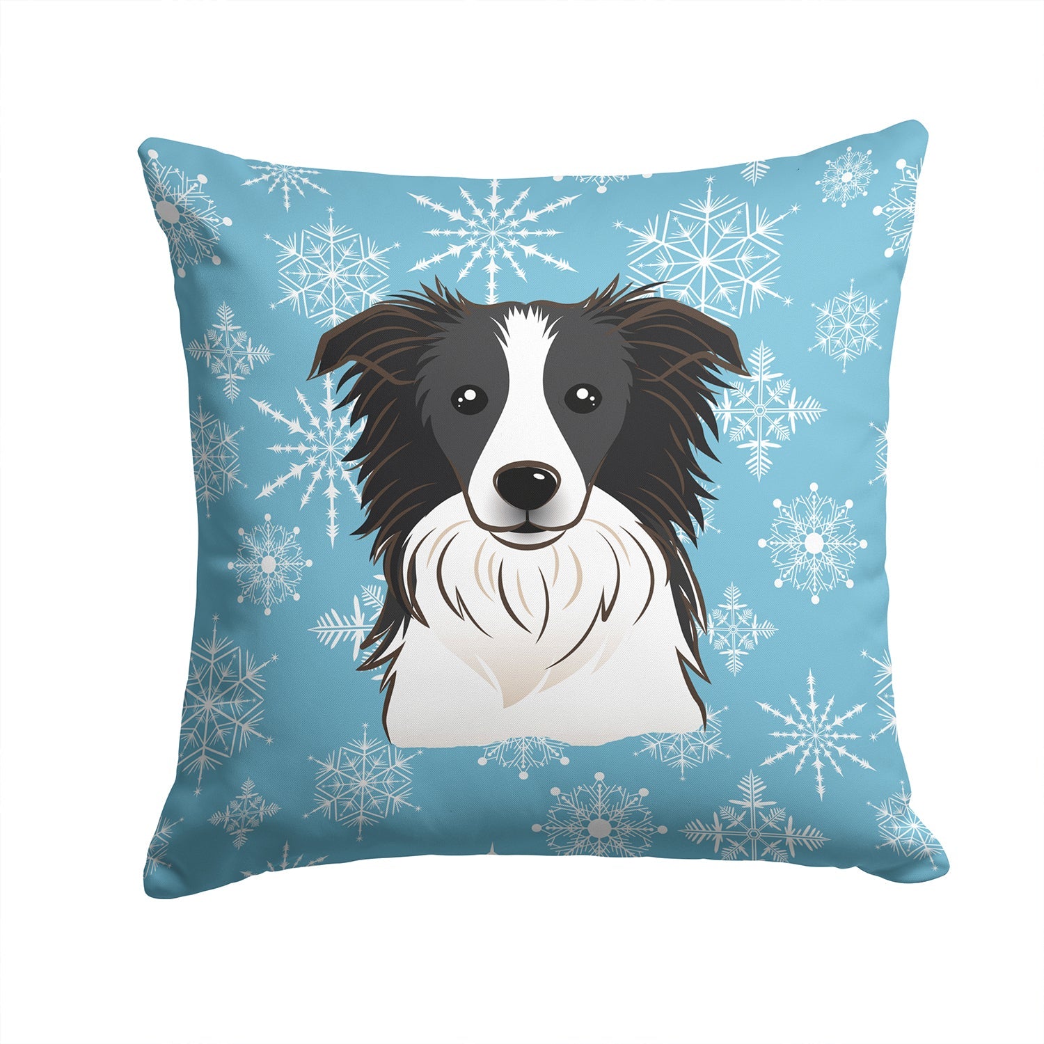 Snowflake Border Collie Decorative Throw Pillow 14x14 Indoor Outdoor Accent Cushion, Fabric Cover with Insert for Sofa, Bed, Porch & Living Room