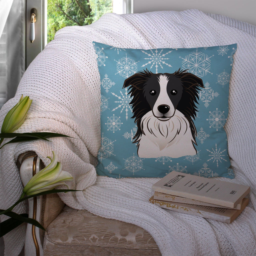 Snowflake Border Collie Decorative Throw Pillow 14x14 Indoor Outdoor Accent Cushion, Fabric Cover with Insert for Sofa, Bed, Porch & Living Room