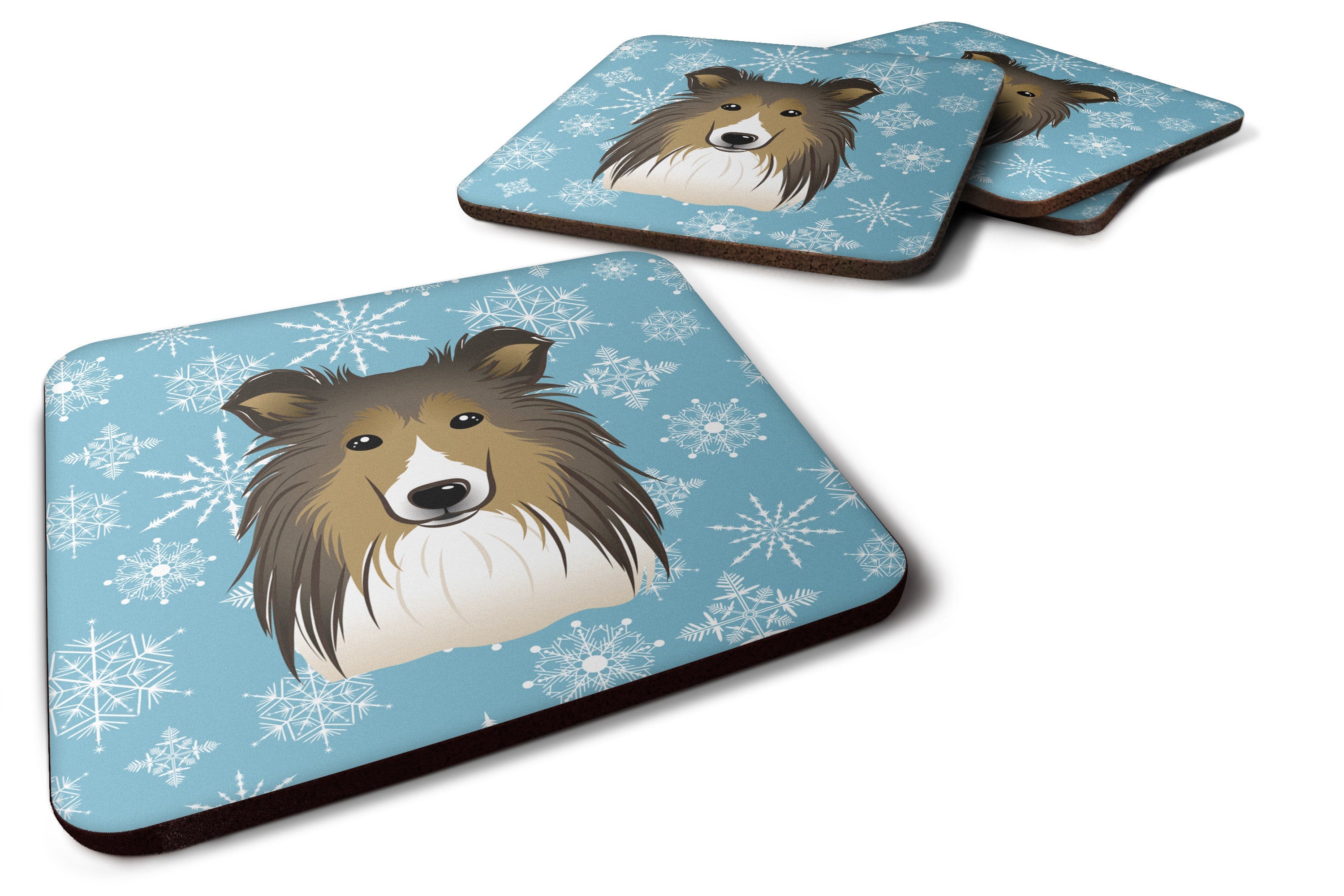 Snowflake Sheltie Foam Coasters Set of 4 Cup Coasters for Indoor Outdoor, Tabletop Protection, Anti Slip, Mouse pad Material