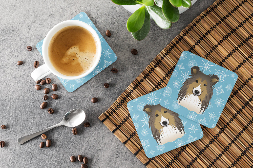 Snowflake Sheltie Foam Coasters Set of 4 Cup Coasters for Indoor Outdoor, Tabletop Protection, Anti Slip, Mouse pad Material