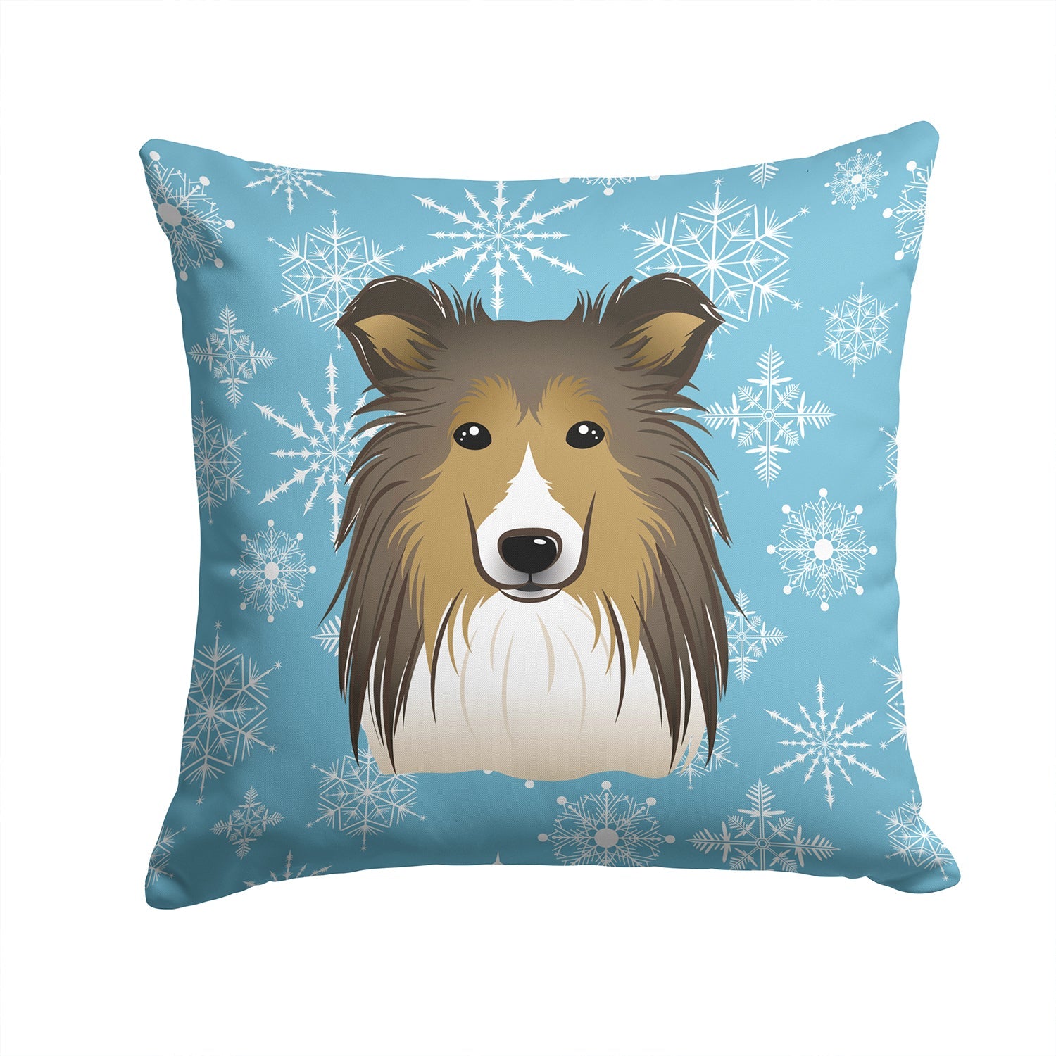 Snowflake Sheltie Decorative Throw Pillow 14x14 Indoor Outdoor Accent Cushion, Fabric Cover with Insert for Sofa, Bed, Porch & Living Room
