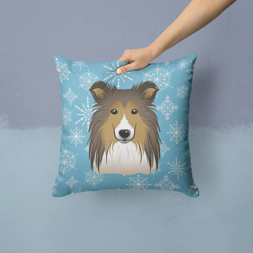 Snowflake Sheltie Decorative Throw Pillow 14x14 Indoor Outdoor Accent Cushion, Fabric Cover with Insert for Sofa, Bed, Porch & Living Room