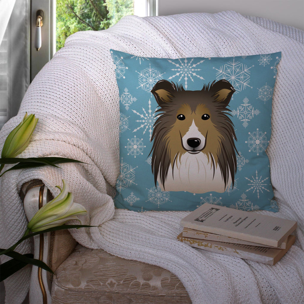 Snowflake Sheltie Decorative Throw Pillow 14x14 Indoor Outdoor Accent Cushion, Fabric Cover with Insert for Sofa, Bed, Porch & Living Room