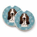 Snowflake Basset Hound Set of 2 Cup Holder Car Coasters Absorbent Round Sandstone Coasters Gifts for Men or Women, 2.5, Multicolor