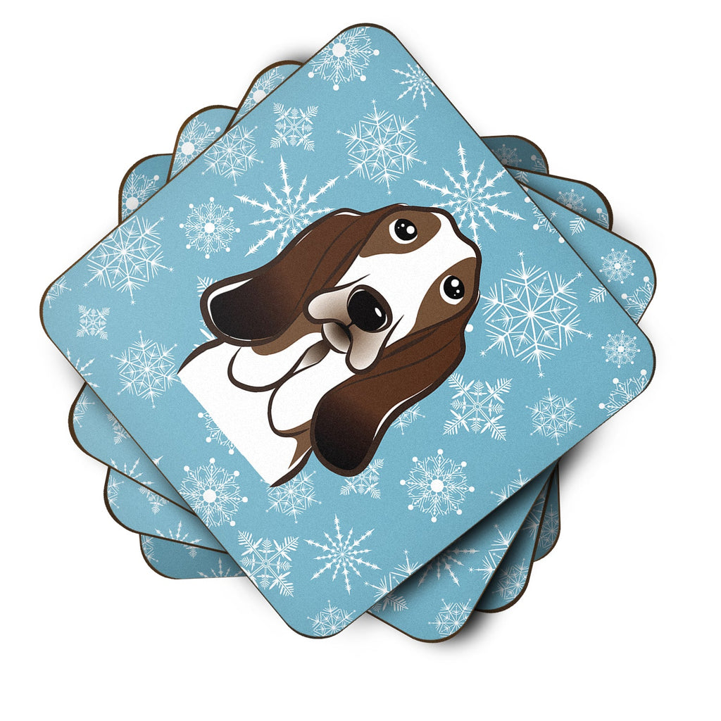 Snowflake Basset Hound Foam Coasters Set of 4 Cup Coasters for Indoor Outdoor, Tabletop Protection, Anti Slip, Mouse pad Material