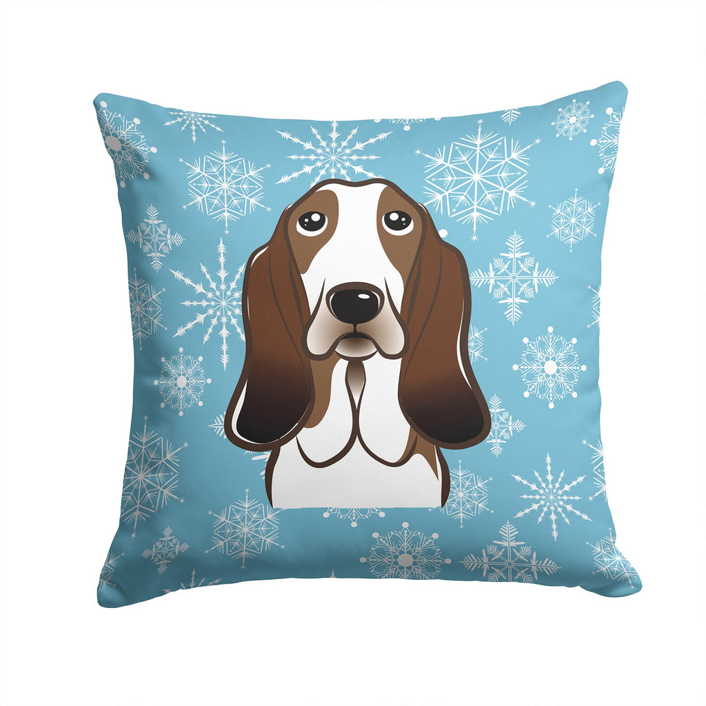 Snowflake Basset Hound Decorative Throw Pillow 14x14 Indoor Outdoor Accent Cushion, Fabric Cover with Insert for Sofa, Bed, Porch & Living Room