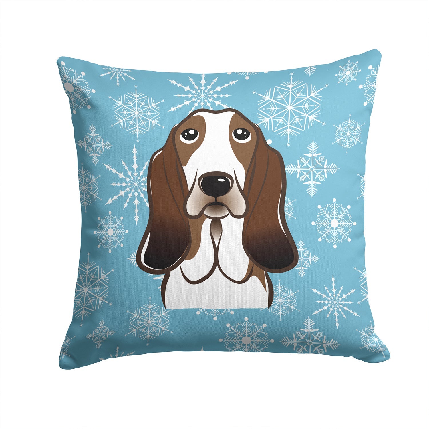 Snowflake Basset Hound Decorative Throw Pillow 14x14 Indoor Outdoor Accent Cushion, Fabric Cover with Insert for Sofa, Bed, Porch & Living Room