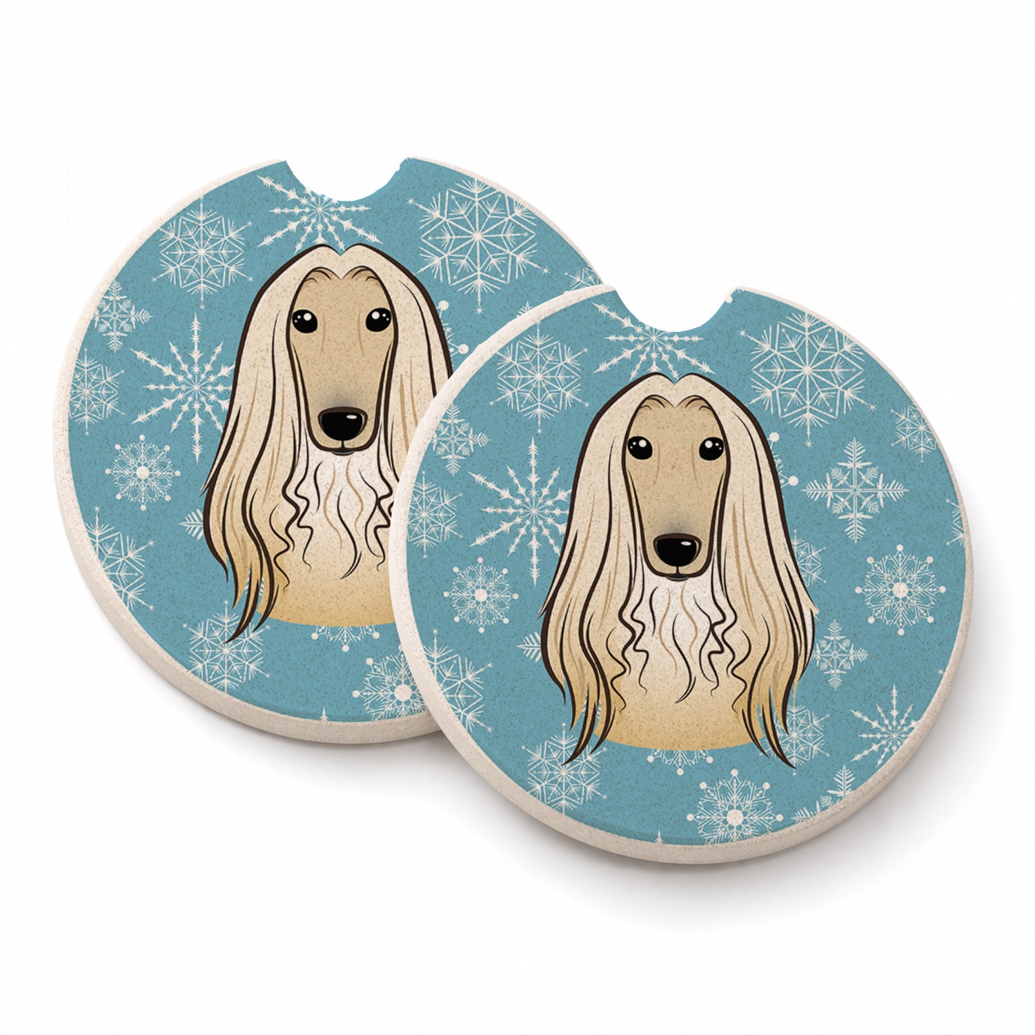 Snowflake Afghan Hound Set of 2 Cup Holder Car Coasters Absorbent Round Sandstone Coasters Gifts for Men or Women, 2.5, Multicolor