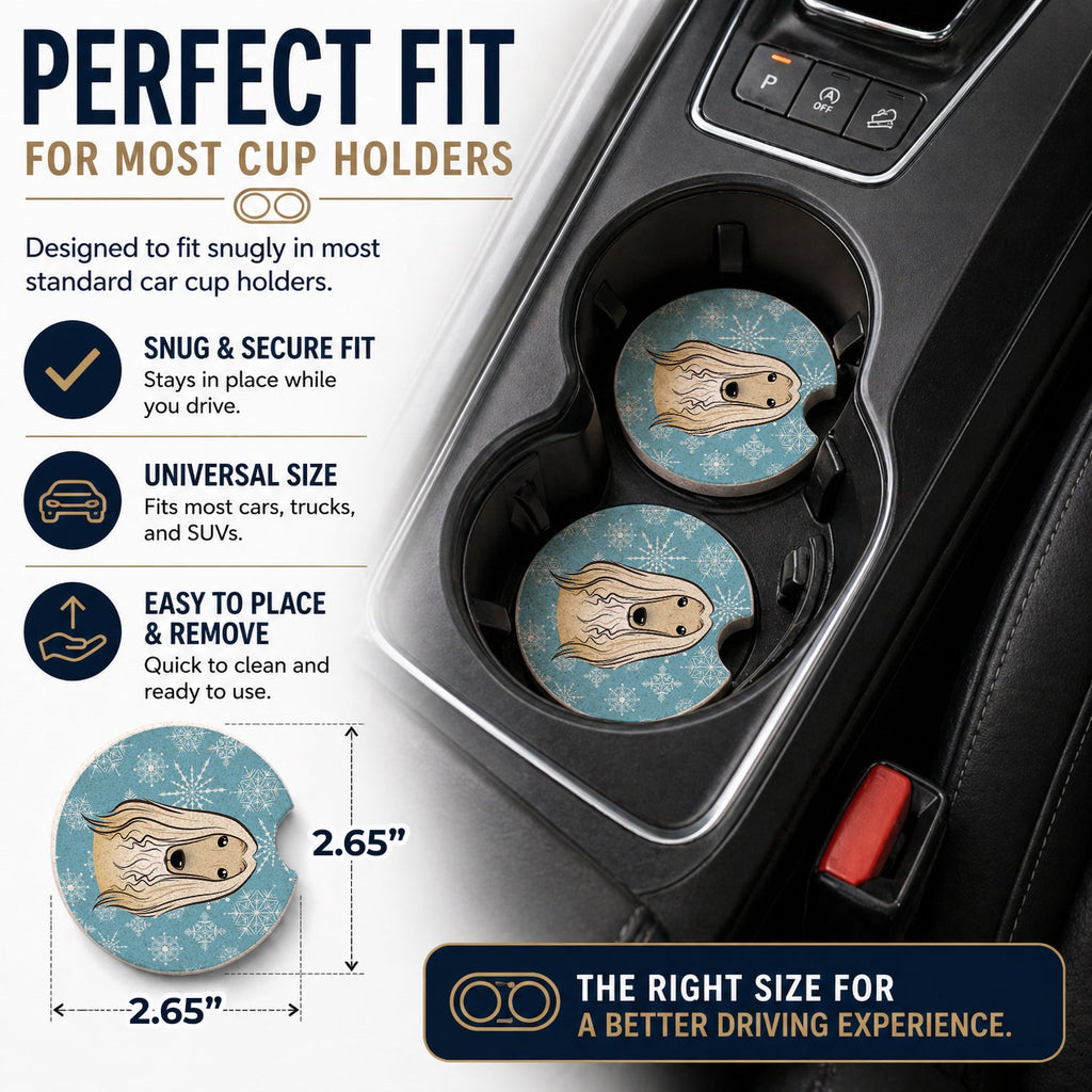 Snowflake Afghan Hound Set of 2 Cup Holder Car Coasters Absorbent Round Sandstone Coasters Gifts for Men or Women, 2.5, Multicolor