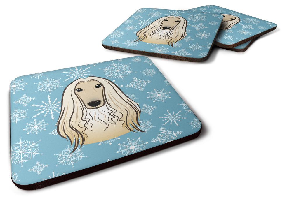 Snowflake Afghan Hound Foam Coasters Set of 4 Cup Coasters for Indoor Outdoor, Tabletop Protection, Anti Slip, Mouse pad Material