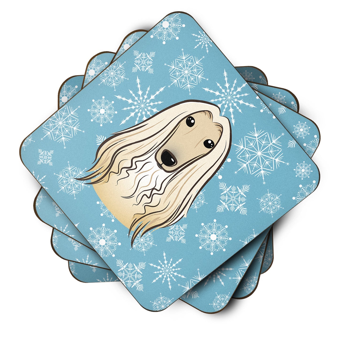 Snowflake Afghan Hound Foam Coasters Set of 4 Cup Coasters for Indoor Outdoor, Tabletop Protection, Anti Slip, Mouse pad Material