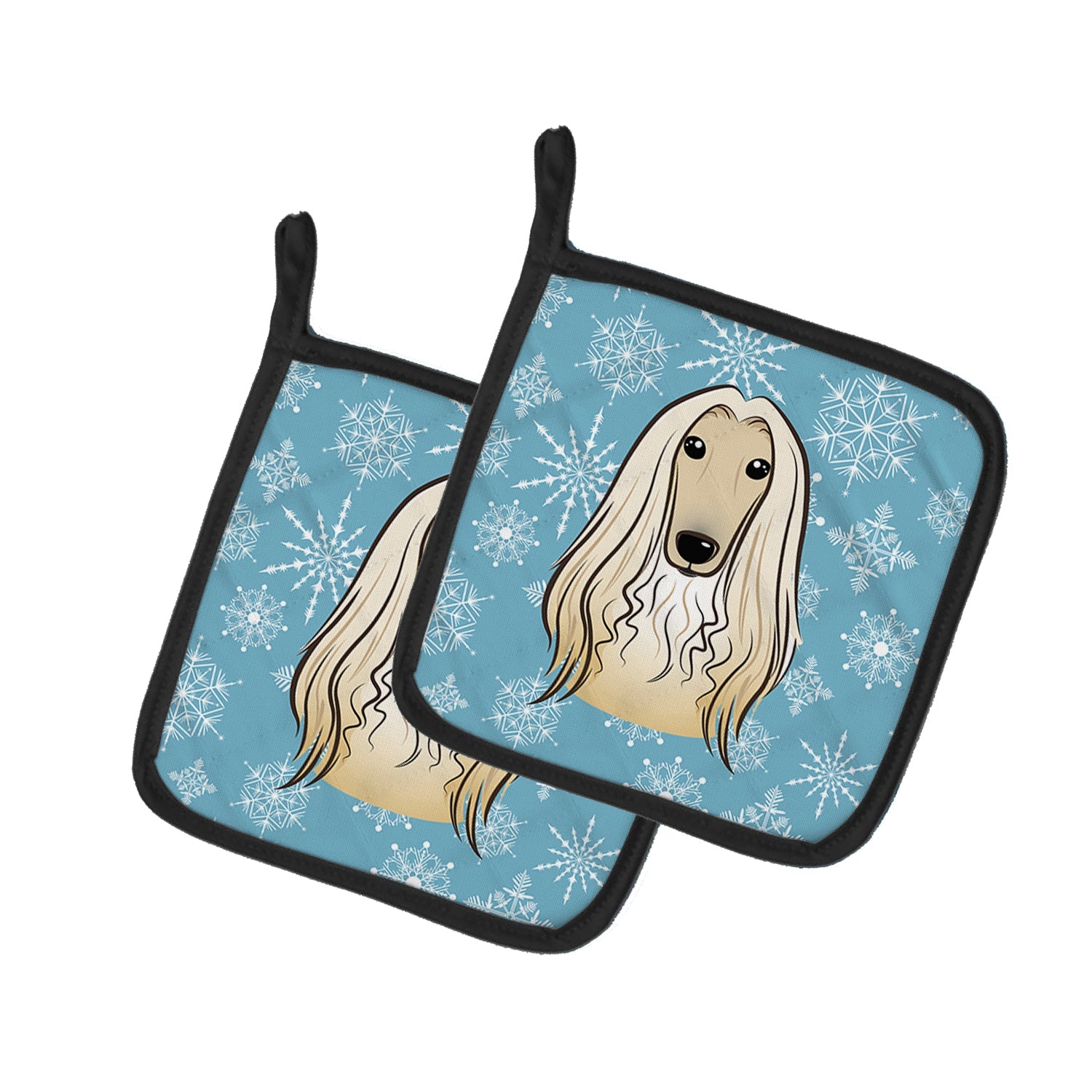 Snowflake Afghan Hound Pot Holder Set of 2 Heat Resistant Quilted Hot Pads 7.5 x 7.5 Inch, Insulated Kitchen Trivets for Cooking & Baking