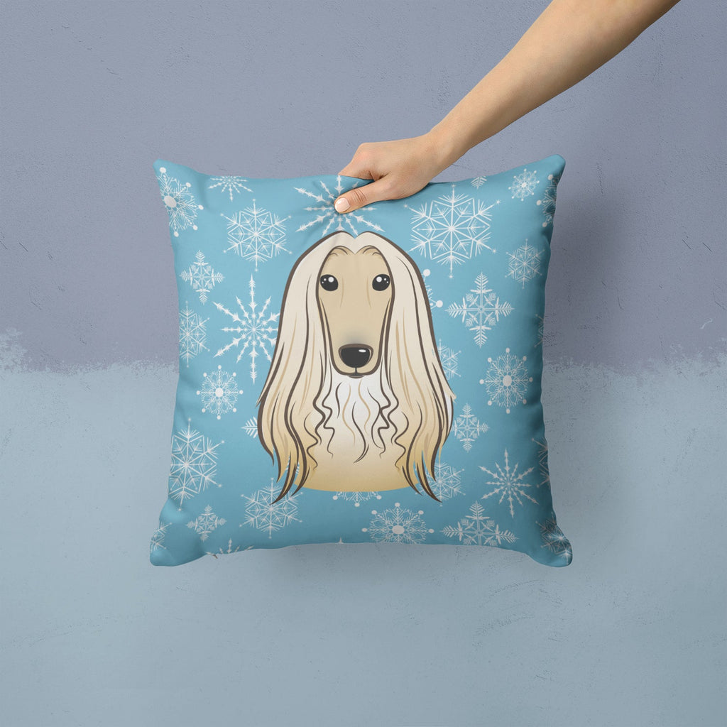 Snowflake Afghan Hound Decorative Throw Pillow 14x14 Indoor Outdoor Accent Cushion, Fabric Cover with Insert for Sofa, Bed, Porch & Living Room