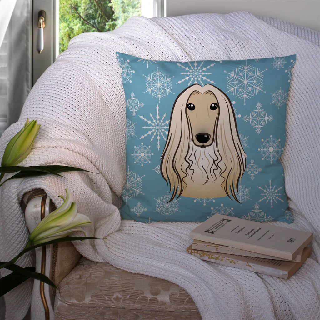 Snowflake Afghan Hound Decorative Throw Pillow 14x14 Indoor Outdoor Accent Cushion, Fabric Cover with Insert for Sofa, Bed, Porch & Living Room