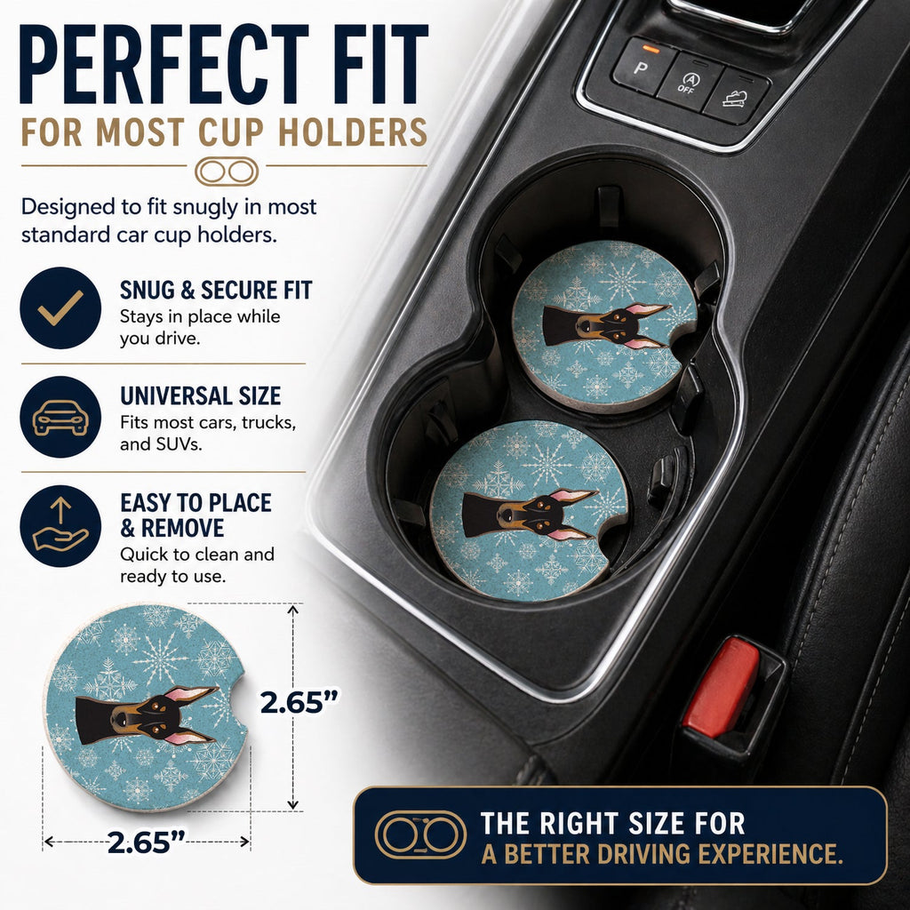 Snowflake Doberman Set of 2 Cup Holder Car Coasters Absorbent Round Sandstone Coasters Gifts for Men or Women, 2.5, Multicolor