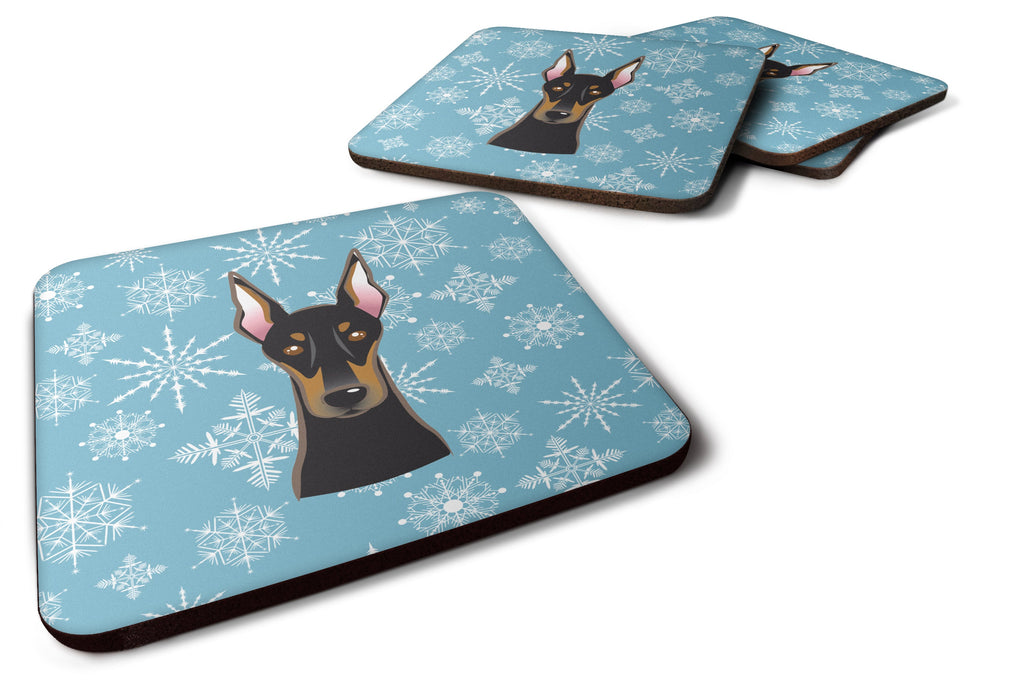 Snowflake Doberman Foam Coasters Set of 4 Cup Coasters for Indoor Outdoor, Tabletop Protection, Anti Slip, Mouse pad Material