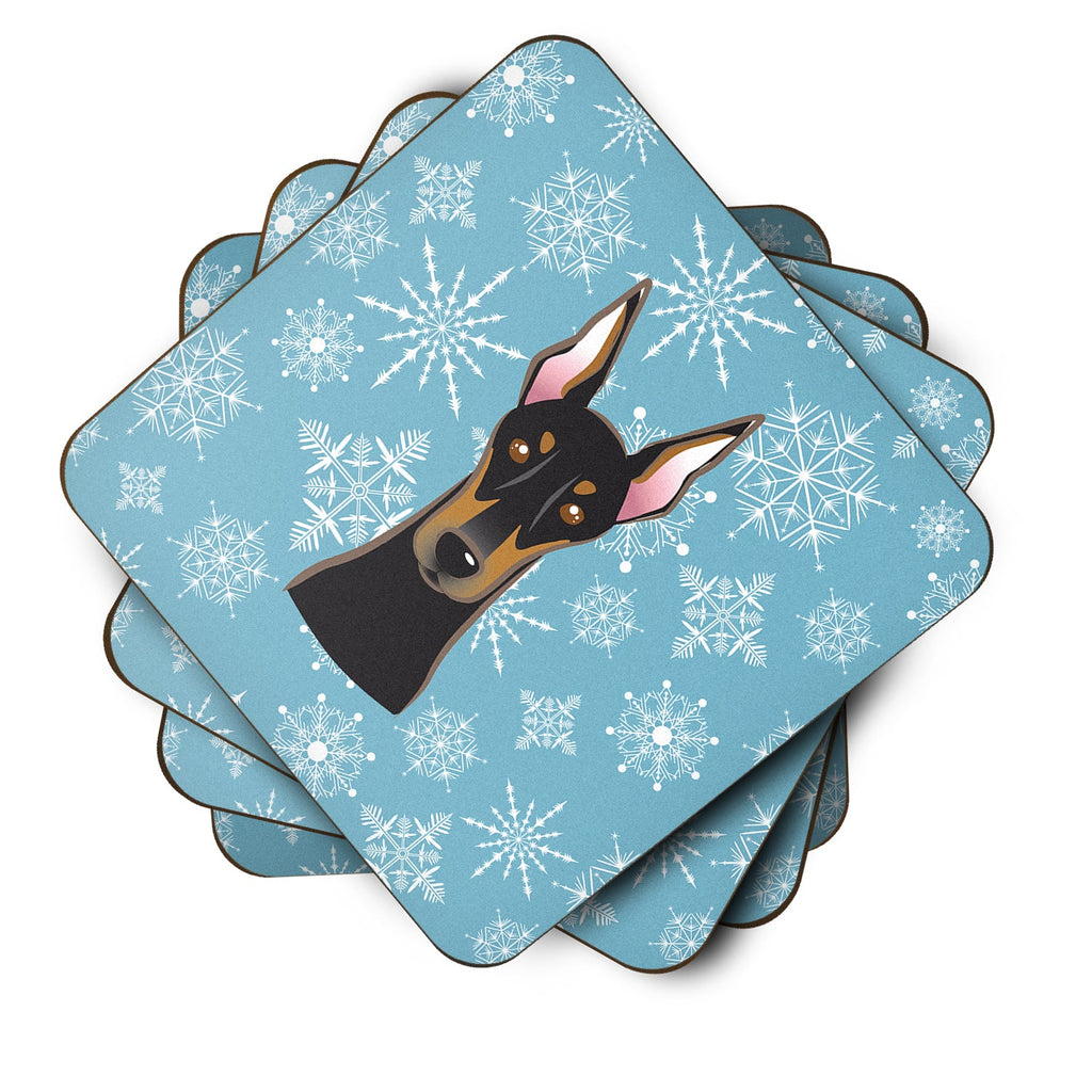 Snowflake Doberman Foam Coasters Set of 4 Cup Coasters for Indoor Outdoor, Tabletop Protection, Anti Slip, Mouse pad Material