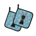 Snowflake Doberman Pot Holder Set of 2 Heat Resistant Quilted Hot Pads 7.5 x 7.5 Inch, Insulated Kitchen Trivets for Cooking & Baking