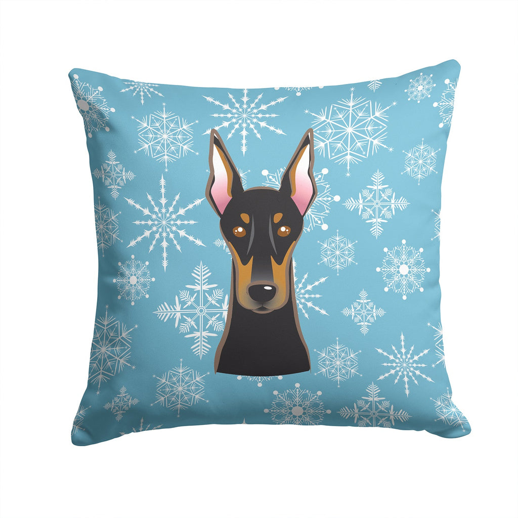 Snowflake Doberman Decorative Throw Pillow 14x14 Indoor Outdoor Accent Cushion, Fabric Cover with Insert for Sofa, Bed, Porch & Living Room