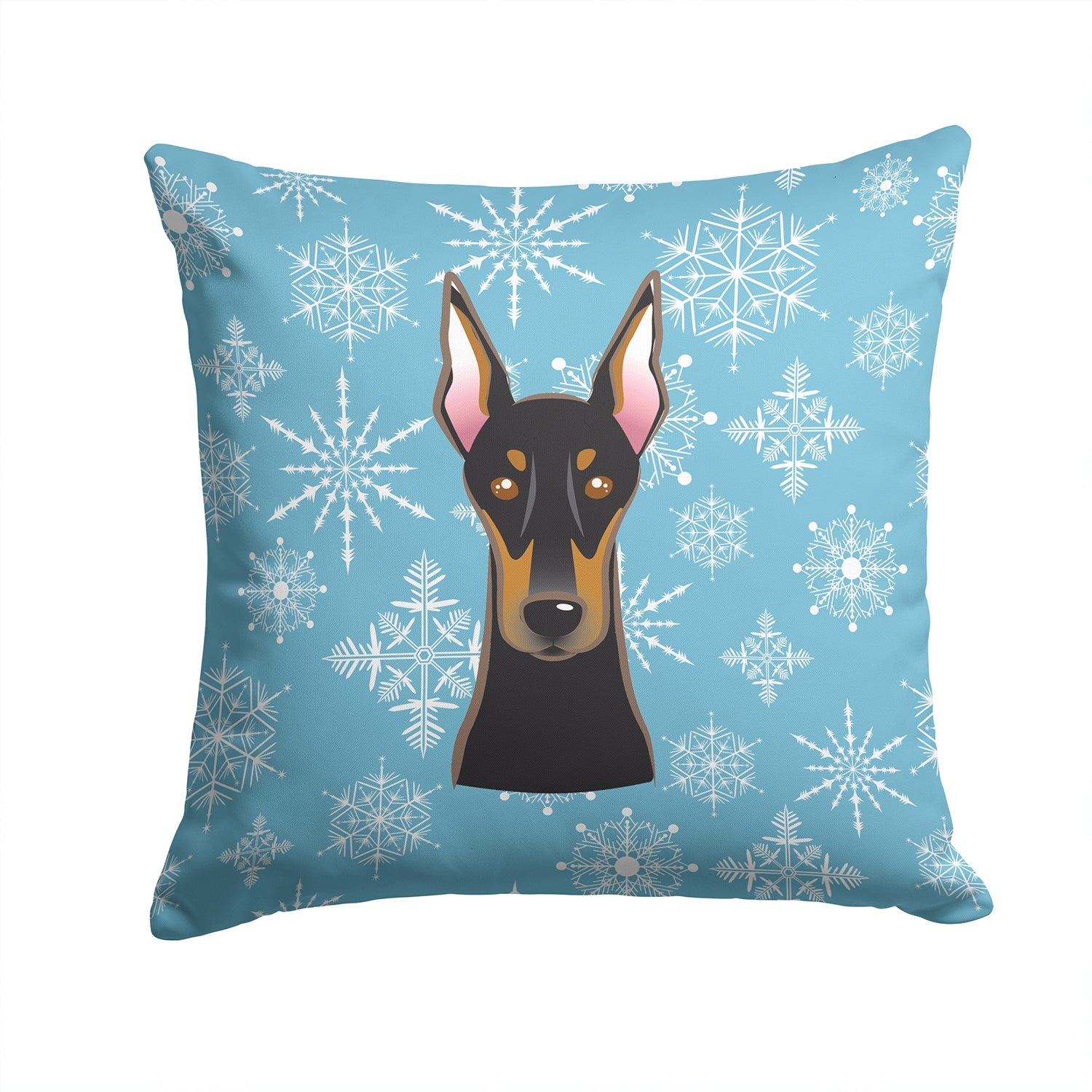 Snowflake Doberman Decorative Throw Pillow 14x14 Indoor Outdoor Accent Cushion, Fabric Cover with Insert for Sofa, Bed, Porch & Living Room