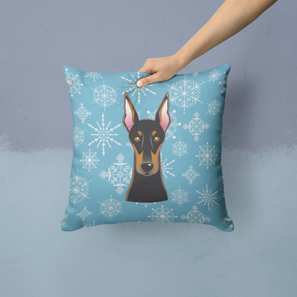Snowflake Doberman Decorative Throw Pillow 14x14 Indoor Outdoor Accent Cushion, Fabric Cover with Insert for Sofa, Bed, Porch & Living Room