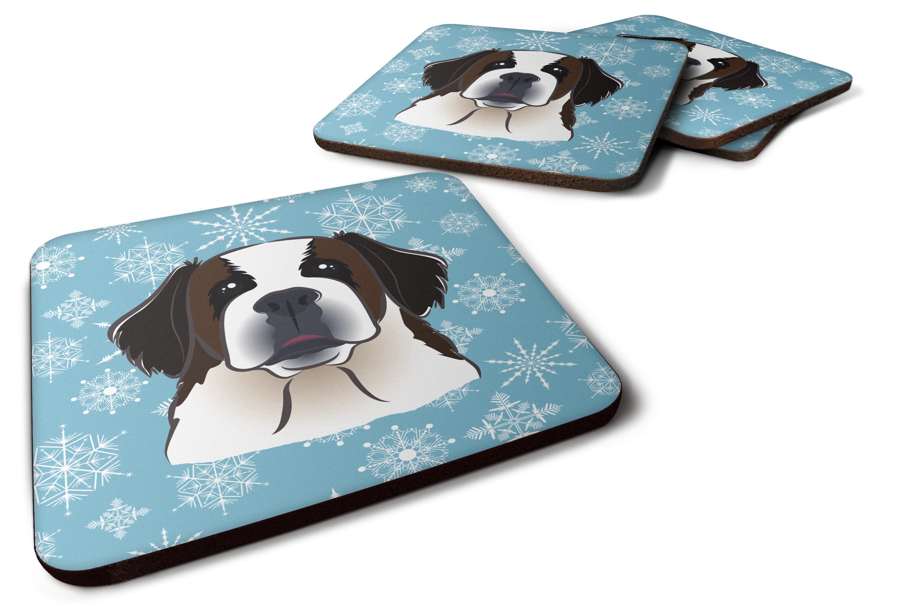 Snowflake Saint Bernard Foam Coasters Set of 4 Cup Coasters for Indoor Outdoor, Tabletop Protection, Anti Slip, Mouse pad Material