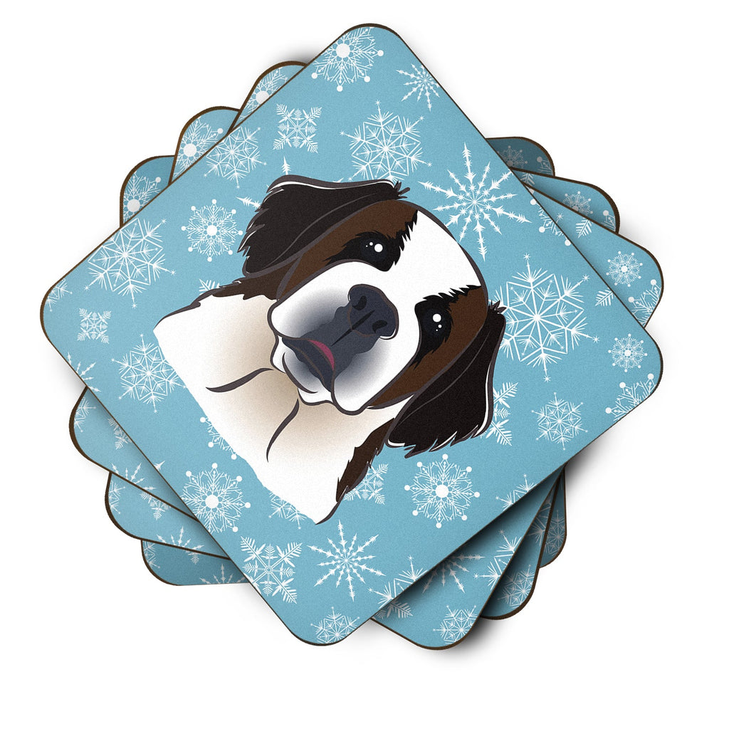 Snowflake Saint Bernard Foam Coasters Set of 4 Cup Coasters for Indoor Outdoor, Tabletop Protection, Anti Slip, Mouse pad Material