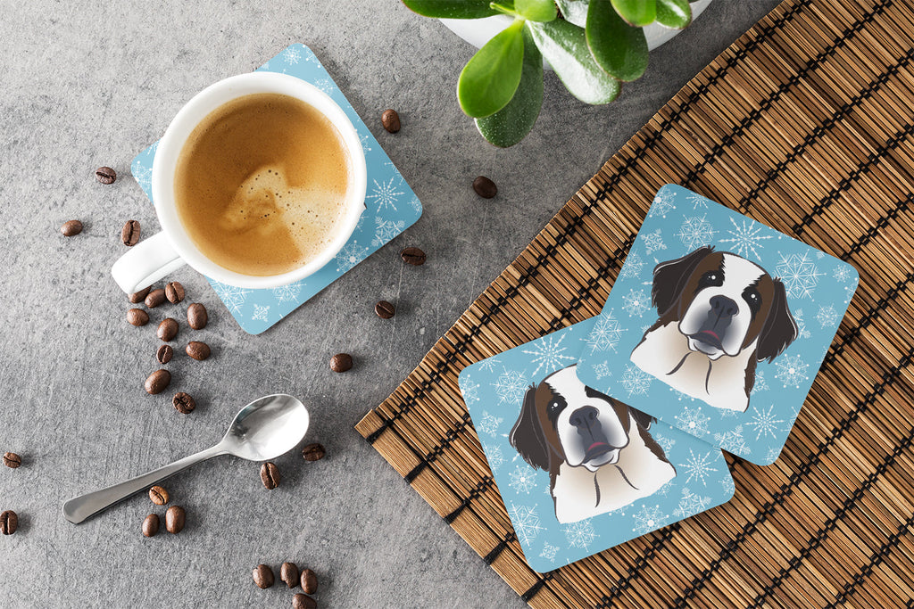 Snowflake Saint Bernard Foam Coasters Set of 4 Cup Coasters for Indoor Outdoor, Tabletop Protection, Anti Slip, Mouse pad Material