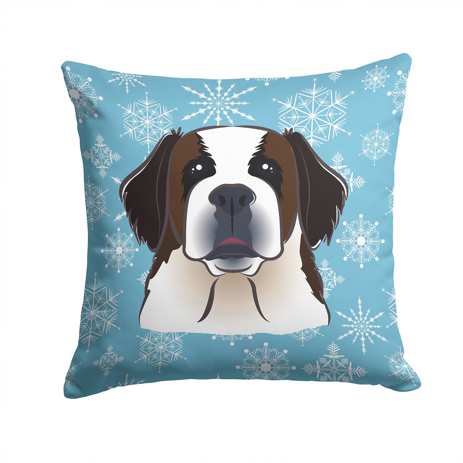 Snowflake Saint Bernard Decorative Throw Pillow 14x14 Indoor Outdoor Accent Cushion, Fabric Cover with Insert for Sofa, Bed, Porch & Living Room