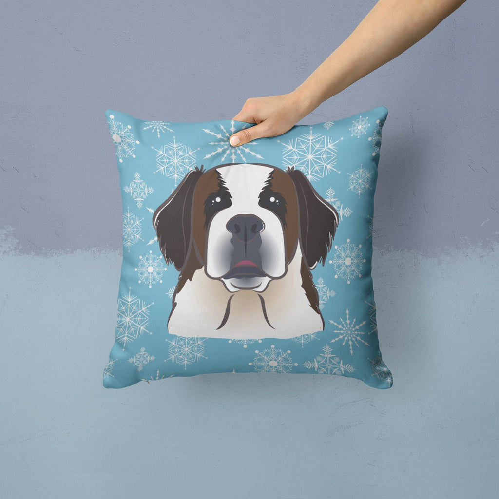 Snowflake Saint Bernard Decorative Throw Pillow 14x14 Indoor Outdoor Accent Cushion, Fabric Cover with Insert for Sofa, Bed, Porch & Living Room