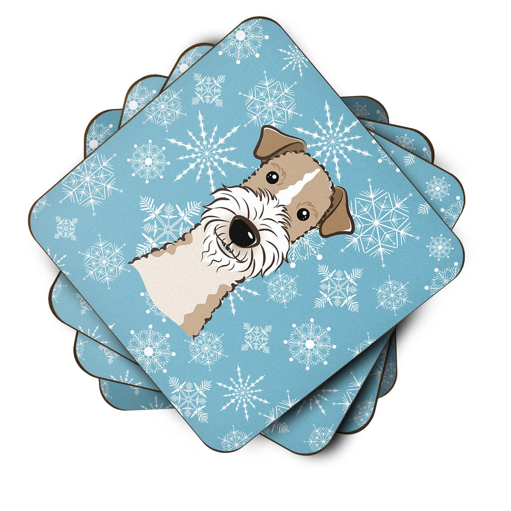 Snowflake Wire Haired Fox Terrier Foam Coasters Set of 4 Cup Coasters for Indoor Outdoor, Tabletop Protection, Anti Slip, Mouse pad Material