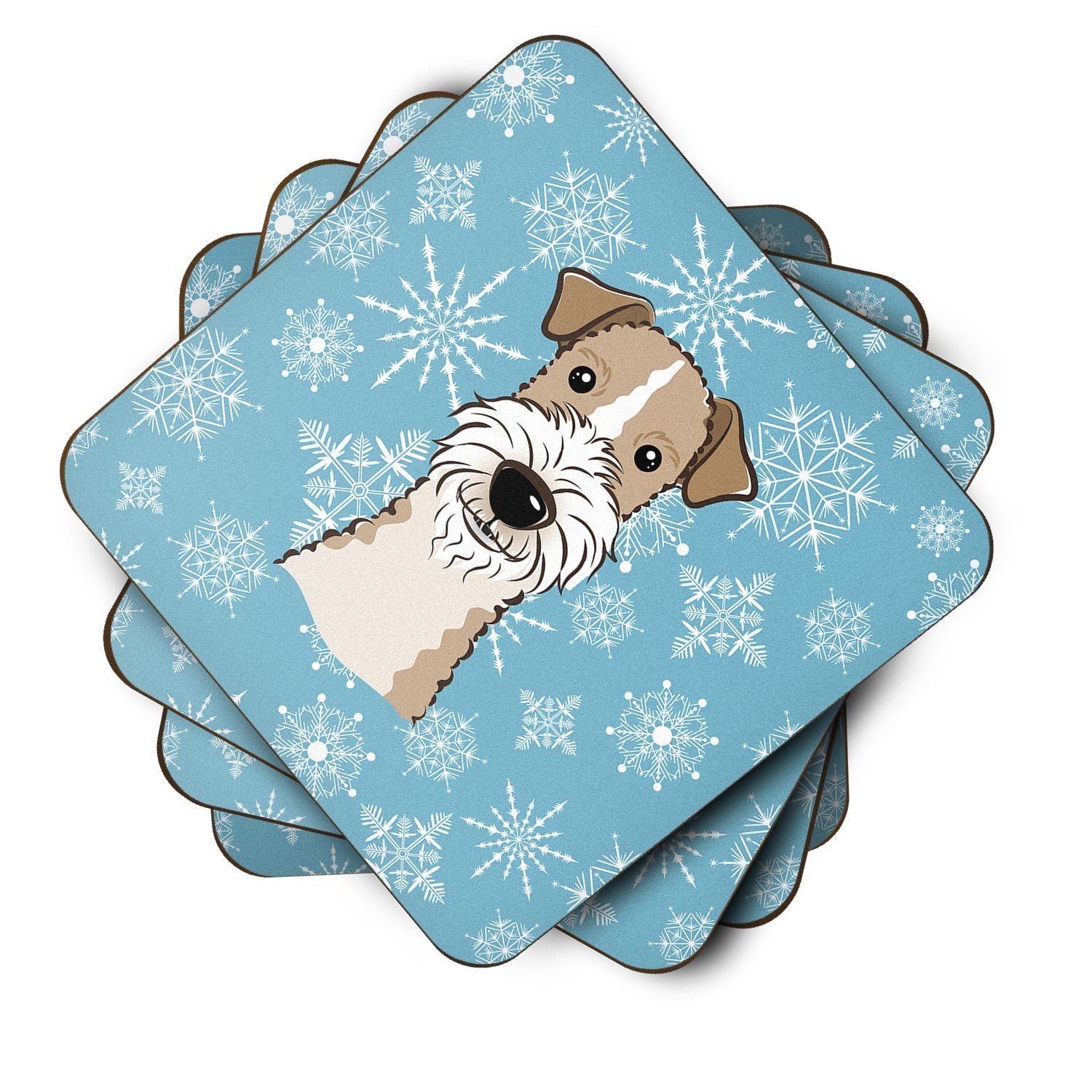 Snowflake Wire Haired Fox Terrier Foam Coasters Set of 4 Cup Coasters for Indoor Outdoor, Tabletop Protection, Anti Slip, Mouse pad Material