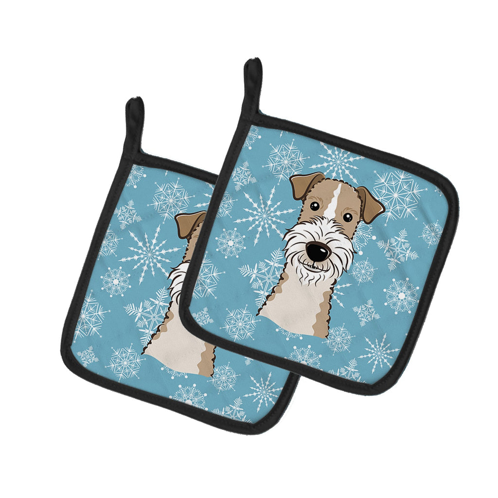 Snowflake Wire Haired Fox Terrier Pot Holder Set of 2 Heat Resistant Quilted Hot Pads 7.5 x 7.5 Inch, Insulated Kitchen Trivets for Cooking & Baking